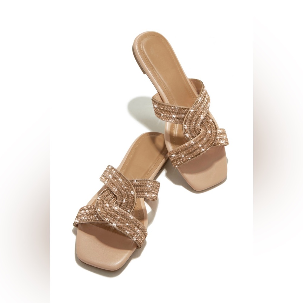 ROSE GOLD EMBELLISHED SLIP ON SANDAL